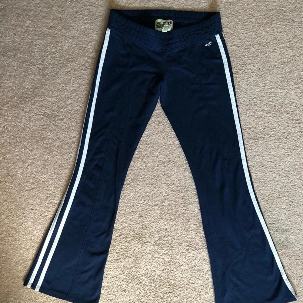 Hollister Navy Blue Kids Flare Sweatpants with White Side Stripe